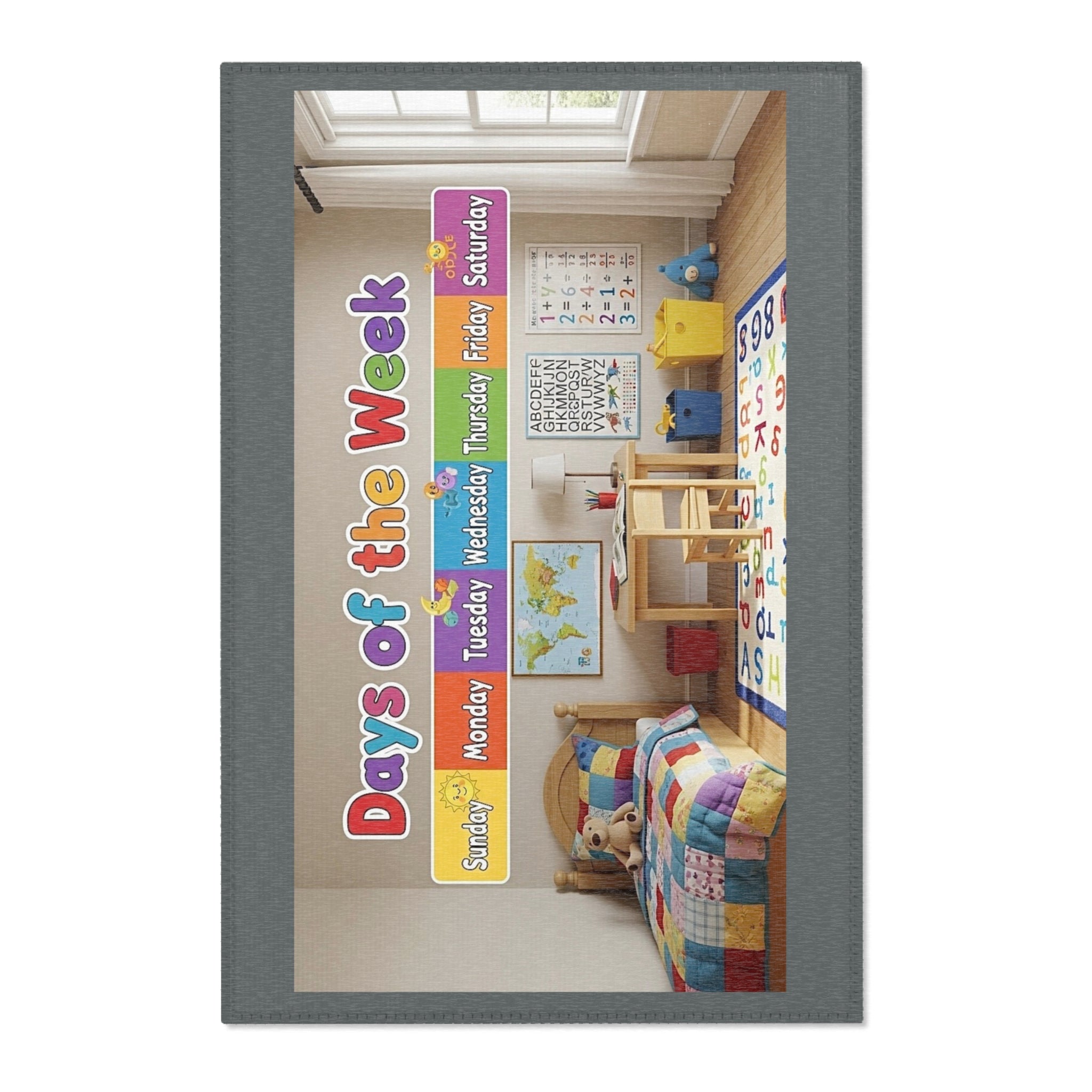 Days of the Week Kids Area Rug – Colorful Classroom/Learning Playroom Mat