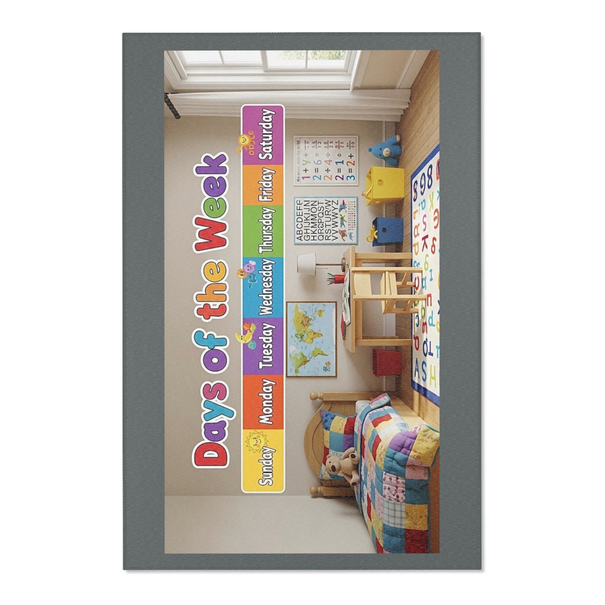 Days of the Week Kids Area Rug – Colorful Classroom/Learning Playroom Mat