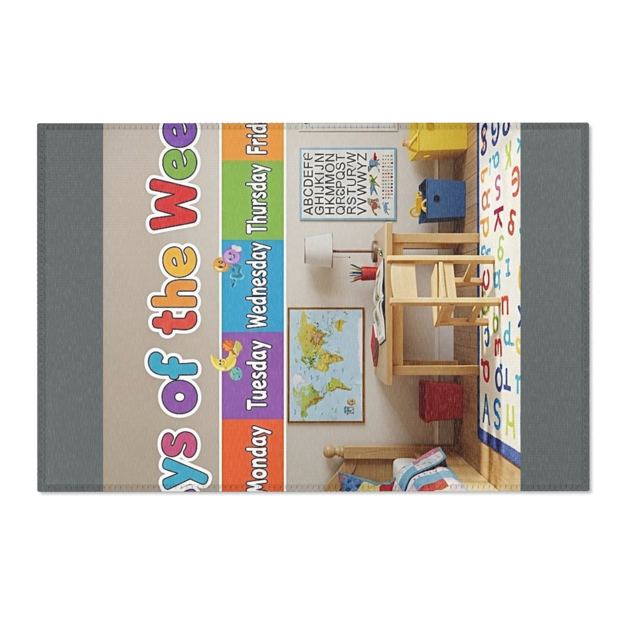 Days of the Week Kids Area Rug – Colorful Classroom/Learning Playroom Mat
