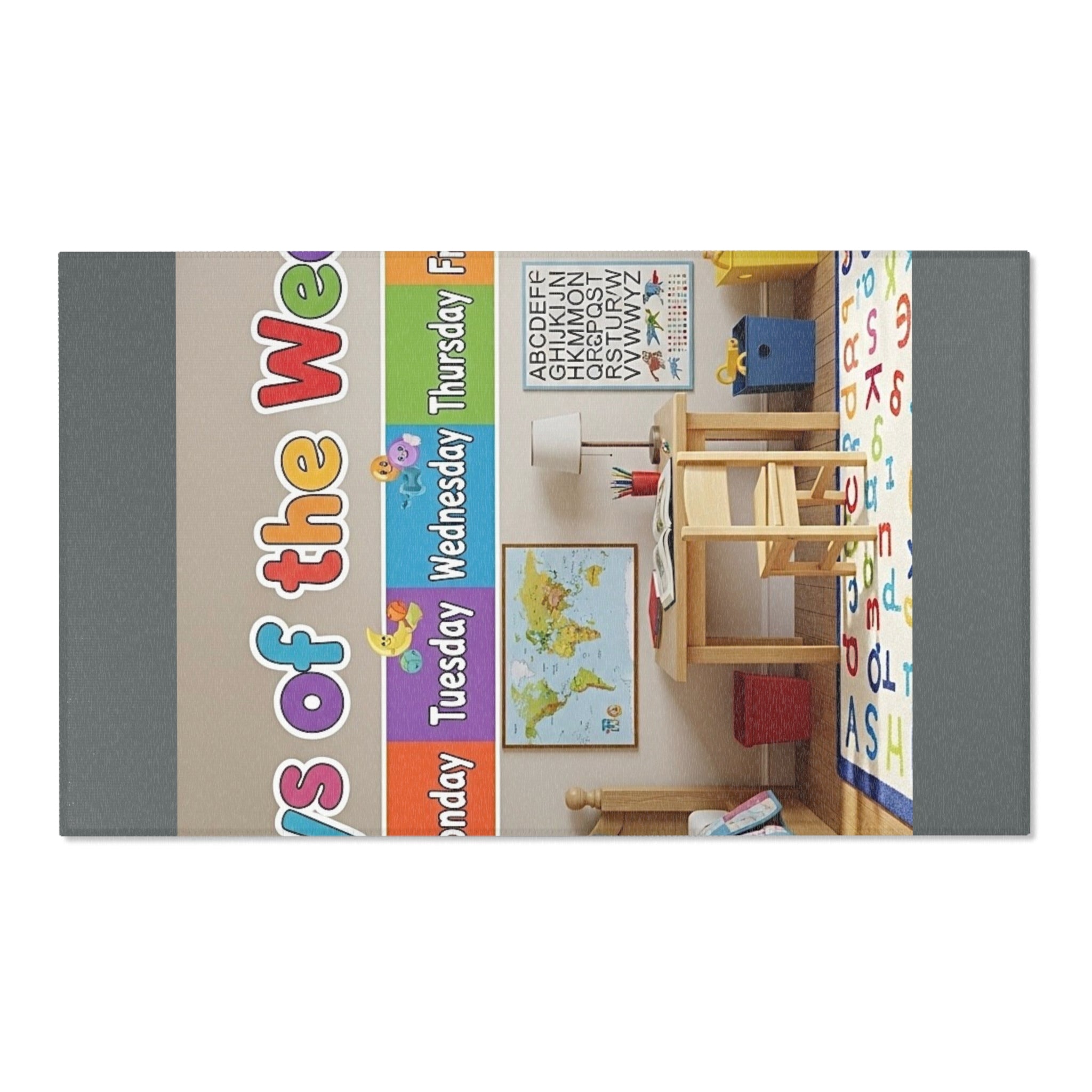 Days of the Week Kids Area Rug – Colorful Classroom/Learning Playroom Mat